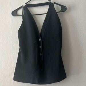 Abercrombie and Fitch Black Ribbed Halter Neck Button Up Shirt Size Medium NWT